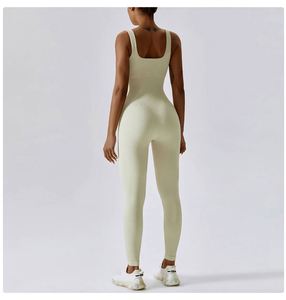 Women's Yoga Jumpsuit Exercise Ribbed Square Collar Sleeveless Vest Sports Yoga <b>Sets</b> High Elastic Breathable Nylon Spandex - Product Image 2