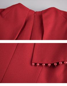 ماني النساء الرأس اللباس الديكور مستقيم سبليت أم العروس فساتين ميدي الأحمر ثوب مسائي - Product Image 6