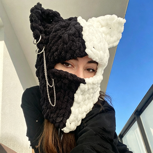 <span class=keywords><strong>Cagoule</strong></span> tricotée pour <span class=keywords><strong>femme</strong></span>, faite main, épaisse et chaude, bonnet d'hiver mignon en fil doux, cache-visage pour le ski et les sports de plein air - Product Image 6