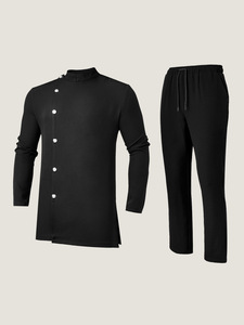 Costume <span class=keywords><strong>homme</strong></span> noir chic à col mandarin, blazer et pantalon unis à simple boutonnage, <span class=keywords><strong>tenue</strong></span> formelle pour <span class=keywords><strong>mariage</strong></span> ou soirée <span class=keywords><strong>décontractée</strong></span> élégante - Product Image 3