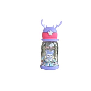 ShangRan Children's Plastic Water Bottle With Antler Lid Cartoon Design Summer Straw Cup For Kids Gift - Product Image 5