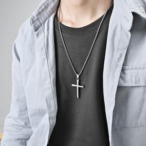 Minimalist <b>Cross</b> Necklace Stainless Steel Unisex Pendant Sweater <b>Chain</b> Gold Tone Jewelry - Product Image 3