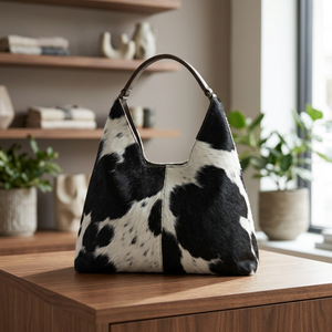 Bolso Tote de Cuero Vacuno Hecho a Mano de Primera Calidad, Diseño en Blanco y Negro, Duradero, Casual, para Viajes y Uso Diario - Product Image 5