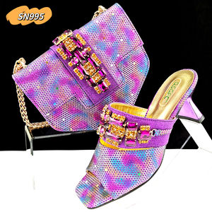 2024 para venta al por mayor Polvo azul diseño italiano mujeres africanas fiesta elegante moda lujo plataforma tacones altos zapatos bolsa conjunto - Product Image 2