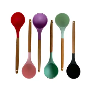 Silicone Soup Spoon Silicone Soup Ladle Kitchen Ladle Long Handle Unbreakable Big Round Scoop for Home Kitchen Cooking Baking