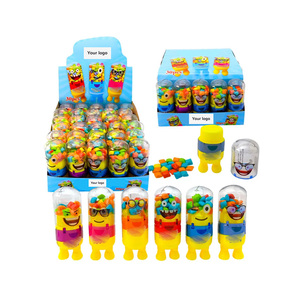 Candy grosir Custom Label pribadi plastik kuning karakter kartun berbentuk anak permen mainan Jar dengan Mini gelembung permen karet OEM - Product Image 1