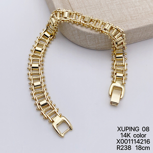 Gioielli XUPING all'Ingrosso, <span class=keywords><strong>Bracciale</strong></span> a Catena Cubana per <span class=keywords><strong>Uomo</strong></span> in Rame Placcato <span class=keywords><strong>Oro</strong></span> 14K, Stile Hip Hop alla Moda - Product Image 5