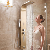 Panneau de douche moderne en acier inoxydable multicolore avec 5 fonctions de sortie d'eau et jets de massage pour salle de bain d'hôtel