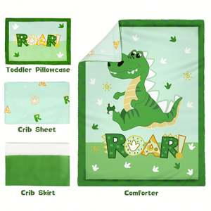 4 Piece Dinosaur Baby <b>Crib</b> <b>Bedding</b> <b>Set</b> Toddler Nursery <b>Bedding</b> Includes Comforter,<b>Crib</b> Skirt,Fitted Sheet Pillowcase - Product Image 4