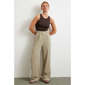 <b>Linen</b> <b>Palazzo</b> Trousers High Waist Wide Leg Gray Minimalist Breathable Women's <b>Pants</b> - Product Image 5