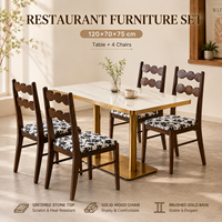 Ensemble de table et chaises de salle à manger commerciales en gros avec plateau en pierre frittée et chaise en bois massif à dossier ondulé pour l'approvisionnement de projets de café