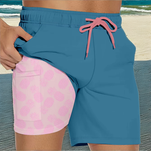 Traje de Baño Casual para Hombre con Estampado Animal/Floral Azul - Secado Rápido, 100% Poliéster, Cintura Elástica, Shorts de Baño con Línea de Compresión - Product Image 2