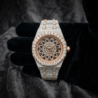 Montre de luxe en acier inoxydable avec cadran ajouré, cristal saphir, analogique, 42 mm, design tendance