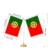 Ensemble de table personnalisé Portugal, drapeau de bureau double face 14x21cm avec mât et base de 34,5cm