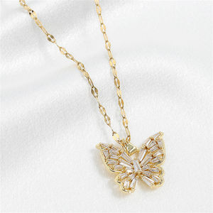 Collier Rakol ZPN320 plaqué or, tendance, brillant, en acier inoxydable, avec pendentif papillon creux en cristal, micro-insert - Product Image 4