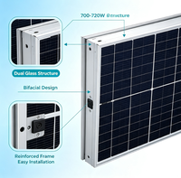 Panneau solaire bifacial de type N 570W 580W 590W, module PV monocristallin double vitrage, taille des cellules 156,75, 2465x1134x30mm, pour toiture résidentielle