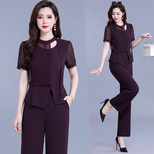Ensembles 2 pièces pour femmes : Haut asymétrique peplum <span class=keywords><strong>violet</strong></span> foncé et <span class=keywords><strong>pantalon</strong></span> large – Tenue de bureau pour femme active – Nouveautés 2026 - Product Image 4