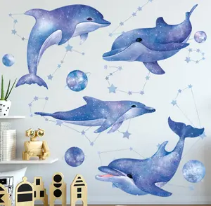 定制贴纸乙烯基手绘海豚墙贴儿童房装饰自粘可移除