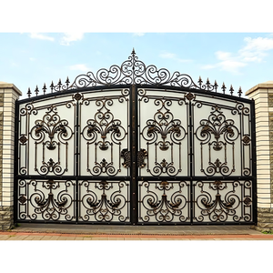 Puerta de hierro forjado con vidrio para el hogar Venta caliente Jardín de lujo Diseños de puerta principal Arco Diseños de metal Modelos de puertas de hierro forjado - Product Image 2