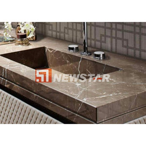 Newstar Surface solide Double évier salle de bain vanité solide marbre lavabo à <span class=keywords><strong>main</strong></span> mur suspendu pierre noir bassin - Product Image 5