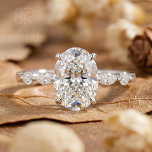 Anillo de Compromiso de Diamante Cultivado en Laboratorio VVS CVD de Lujo, Certificado IGI, Diamante Ovalado Hecho en Laboratorio, Anillos con Piedras Laterales de Plata 925, Joyería para Mujer - Product Image 1