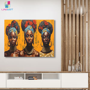 UNIART-Art sur toile de fille africaine dorée, art mural avec cadre, impression sur toile, pour la décoration intérieure - Product Image 4