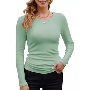 Women's Basic Neck <b>Long</b> <b>Sleeve</b> <b>T</b>-<b>Shirt</b> Cross-Border Slim Fit Solid Color Made Comfortable Ribbed Rayon Fabric - Product Image 1