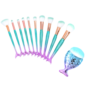 Set Professionale di Pennelli per <span class=keywords><strong>Trucco</strong></span> a Coda di <span class=keywords><strong>Sirena</strong></span>, 11 Pezzi, con Setole Sintetiche e Manico in Plastica, Strumenti di Bellezza per Viso, Fondotinta e Labbra - Product Image 1