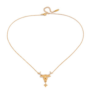 Collier pendentif étoile tête de taureau en or avec strass, design du zodiaque animal, bijoux cadeau pour femmes - Product Image 5