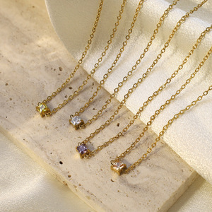 Crystal Necklace Gold Chain With Zircon Amethyst Emerald Bezel Setting Clavicle Chain For Women Everyday Wear - Product Image 1