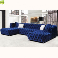Nuevo Diseño Moderno de Sofá Esquinero en Forma de U, Sofá Chesterfield de Terciopelo de Lujo con Mechones, Sofá Modular Seccional Vintage 6158