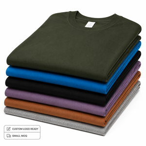 T-shirt basique en coton tricoté 100 % OEM ODM, manches courtes, col rond, coupe classique, pour homme, design uni, couleur unie, 300 grammes, personnalisable - Product Image 1