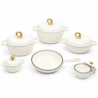 Set Peralatan Masak Besi Cor 6 Buah Panci Enamel Motif Labu, Panci Dutch Oven, dan Wajan Serbaguna, Set Panci Masak Logo Kustom