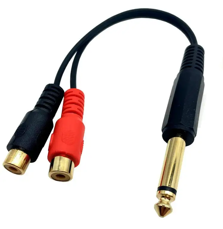 Chapado en oro 1/4 pulgadas Mono TS macho a 2 Dual RCA hembra enchufe Y Splitter Cable adaptador-8 pulgadas