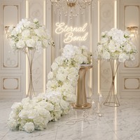 Rangée de fleurs artificielles en soie blanche et boule de fleurs pour centre de table de mariage, arrangement floral pour allée et décoration de toile de fond d'événement