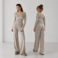 Ensemble de vêtements de détente extensibles pour femmes, 3 pièces, débardeur uni, pantalon droit à jambes longues, longueur genou