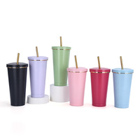 Gobelet isotherme personnalisé avec logo, 500 ml, tasse à café réutilisable en acier inoxydable, avec paille métallique, articles de boisson