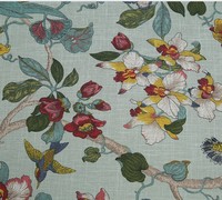 Tissu de canapé en lin 100% polyester pour housses de coussin, nappes et impression de motifs floraux et d'oiseaux