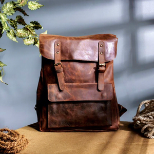 Mochila de Cuero Genuino con Logotipo Personalizado para Hombre, Estilo Vintage, para Viajes, Portátil, Impermeable, al por Mayor, Modelo LBK-0129 - Product Image 1
