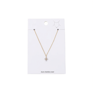 Collana a Croce con Diamanti in Acciaio Inossidabile, 12mm, Tono Oro - Product Image 1