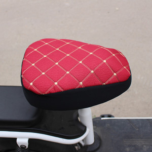 <b>Round</b> Winter Leather Seat Covers For Electric Scooters Black With Red Stitching Warm <b>Cushion</b> Protective Pad - Product Image 2