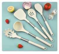 Ensemble de 12 spatules en silicone avec manche en acier inoxydable beige antiadhésif, grattoir de cuisine, cuillère à fentes, louche à soupe, spatules