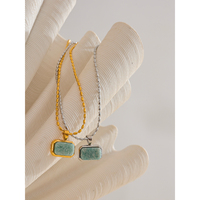 Collier pendentif chic en acier inoxydable avec pierre naturelle amazonite carrée JINYOU 265, bijoux de haute qualité exclusifs