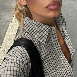 เสื้อเชิ้ตทรงเข้ารูปสไตล์วินเทจลายสก็อต แขนยาว ติดกระดุม ผูกเอว สำหรับผู้หญิง ฤดูใบไม้ผลิ Y2K - Product Image 6