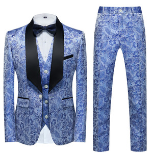 Nuevo Traje de Jacquard para <span class=keywords><strong>Hombre</strong></span>, Traje de Boda, Blazer de un Solo Pecho, Corte Entallado, Pantalones de Pierna Recta y Chaleco, Conjunto de 3 Piezas - Product Image 1