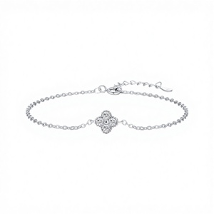 สร้อยข้อมือเงินแท้ 925 ประดับเพทายรูปใบโคลเวอร์สี่แฉก เสริมโชคดี สำหรับผู้หญิงและเด็กผู้หญิง เหมาะสำหรับงานปาร์ตี้ - Product Image 3