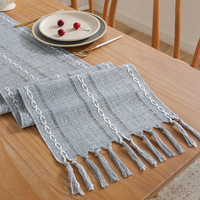 Chemin de table rustique en lin style européen, motif géométrique brodé, personnalisable, tricoté, long, pour décorations de salle à manger