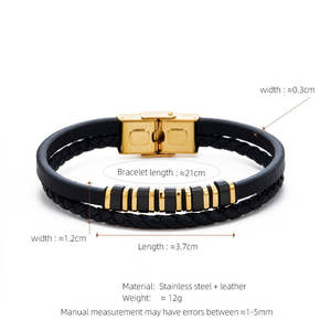 Bracelet pour homme personnalisé, sans ternissement, luxe, plaqué or 14k 18k, acier inoxydable 316l, bracelet en cuir tressé pour homme - Product Image 6