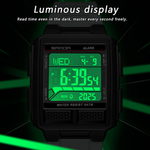 SANDA 2212 Casual Sports Square Student <b>Digital</b> Watch, Multifunctional Waterproof Electronic Wristwatch with Alarm <b>Clock</b> - Product Image 2