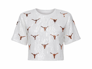 Maglietta <span class=keywords><strong>con</strong></span> <span class=keywords><strong>Paillettes</strong></span> Luccicanti da <span class=keywords><strong>Donna</strong></span>, Stile Gameday Houston, Collo Tondo, Oversize, Top Arancione per Tifose - Product Image 2